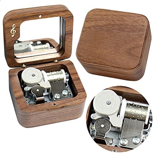 Sinzyo Grandfather’s Clock Walnut Music Box Vintage Wood Carved Wind Up Musical Box Gift for Christmas,Birthday,Valentine's Day