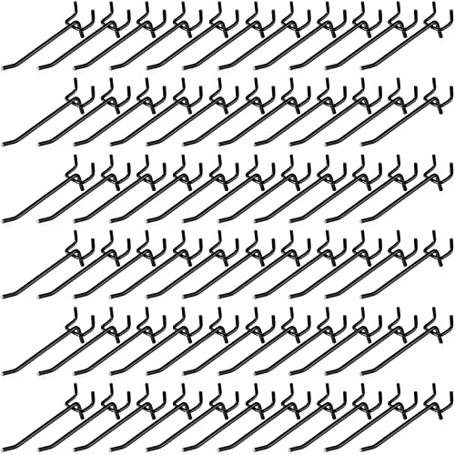 100 stycken fästbräda hyllkrokar svart rostfritt stål Pegboard krokar Pegboard displaykrokar hängande peg board hållare pinne väggkrokar för 1/8 och 1/4 Pegboard för garage förvaring organisatör (10 cm)