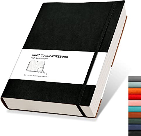 RETTACY Notebook B5, Lined Journal, Softcover Notepad, 320 Pages, Black
