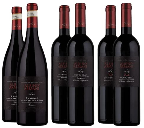 ALBINO ARMANI - Valpolicella Experience - Pack 6 Bottiglie, 2x Amarone della Valpolicella Classico DOCG, 2x Valpolicella Ripasso Classico Superiore DOC, 2x Valpolicella Classico Superiore DOCEgle