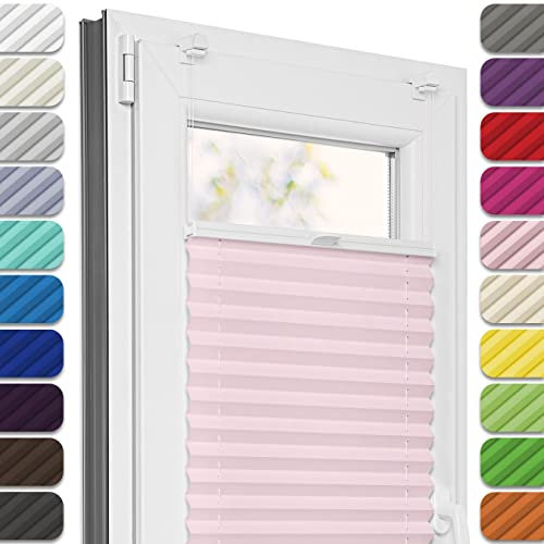 Estika Plissee ohne Bohren, Premium Klemmfix - 75cm Breite x 180cm Höhe - Rosa - Metal Plisseehalter ohne Bohren, Modern Sichtschutz für Fenster, Jalousien Fenster für innen