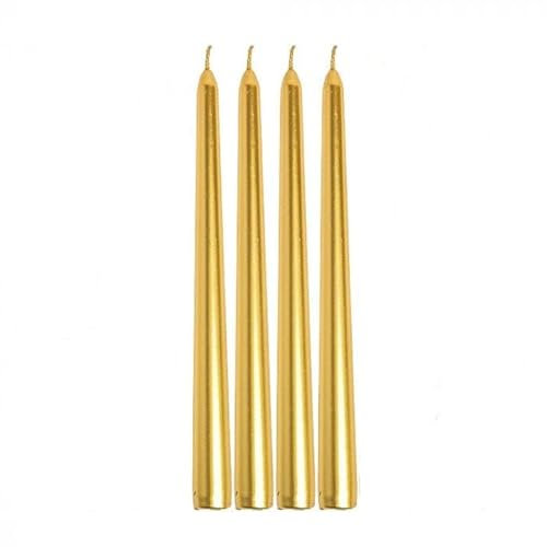 Marco Paul - Juego de 4 velas cónicas de larga duración para iglesia, velas decorativas de Navidad, velas de iluminación, luz de larga duración, festivas, bodas, eventos metal, 25 cm (dorado)
