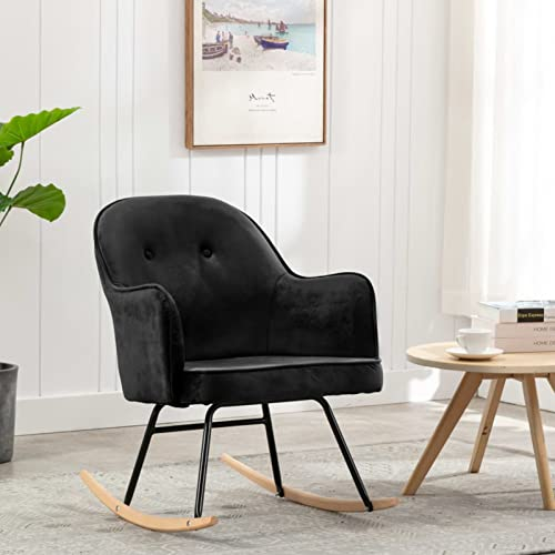 MOONAIRY Schaukelstuhl, Sessel Wohnzimmer, Schaukelsessel, Stillsessel, Schwingsessel, Tv Sessel, Ohrensessel, Relaxsessel, Rocking Chair, Schwarz Samt