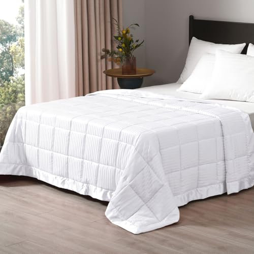 downluxe Gewichtsdecke Queen-Size, 6,8 kg Decken für Erwachsene mit Glasperlen, schwere Decke mit Satinbesatz (228,6 x 228,6 cm, weiß)