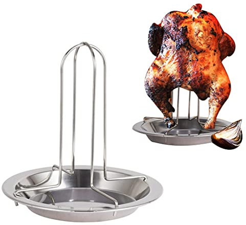 LICHUANUK 1 Stücke Hähnchenhalter Hähnchenbraten aus Edelstahl Huhn Röster Rack klappbar Antihaft Vertikal Huhn Halter für Backofen oder Grill Grill Zubehör Hähnchenbräter,Tragbar, für Camping