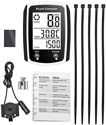 CNANRNANC Fahrradtacho Verdrahtet,Fahrrad Comupter Wasserdichter Fahrrad-Tachometer mit Kabel LCD Computer Geschwindigkeits Kilometerzähler-S