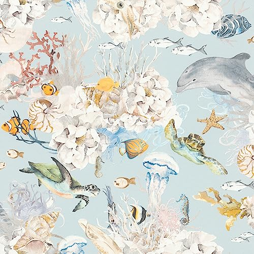 Rasch Light Blue Non-Woven Wallpaper - Colourful Underwater World and Fish Nursery Wallpaper - 10.05 m x 0.53 m