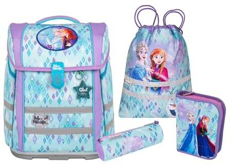 McNeill Frozen Perfecto SchulranzenSet 5-teilig – Ergonomischer Schulranzen mit gefülltem Federmäppchen, Sportbeutel & mehr im Disney Frozen Design – Reflektierend, mit Brust-& Beckengurt