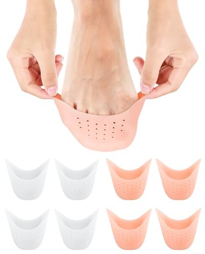 BLATOWN 8pc Silicone Toe Protectors Toe Covers for Women Men Shoe Filling, Gel Toe Pads Toe Cap Tip Cushions with Breathable Hole for Pain Relief Fit for High Heel, Ballet, Point Shoes (White+Beige)