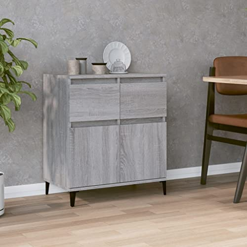 Higsose Sideboard Grau Sonoma 60x35x70 cm Holzwerkstoff Moderne Kommode Mit Viel Stauraum für Flur Küche Bad Sideboard Beistellschrank Schrank Chest of Drawer
