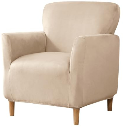 BXFUL Samt Sesselbezug Stretch Sesselüberwurf überzug für Sessel Mit Elastischem Boden Sofa Überwürfe für Sessel Clubsessel Stuhl Sesselhusse für Hunde Katzen (Reisgrau)