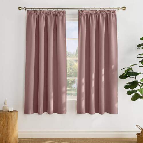 PONY DANCE Blickdichte Übergardinen mit Kräuselband Thermvorhang | 2er Set, H 175 x B 140 cm, Altrosa, Verdunklungsvorhänge für Gardinenschiene, gegen Hitze, für Schlafzimmer, Blackout