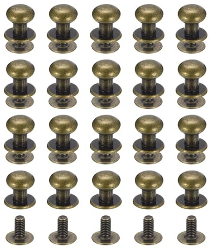 QUARKZMAN 8mm Kugelkopf Nietenstift mit Schraubverschluss, 20 Stück Hohlnieten Ledernieten Rundkopf Knopf Nieten für Leder DIY Lederhandwerk Handtasche Gürtel, Bronze Farbe