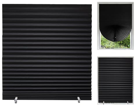 SLEEKEE 1 pieza Negro plisado cortinas, Persianas, no tejido plisado cortinas, Cortinas plisadas autoadhesivas, sin pinchazos cortinas de protección solar