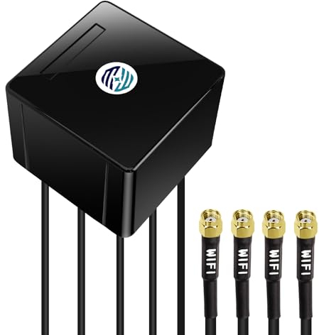 Maswell Antena WiFi Exterior 4X4 MIMO, Omni 2.1-7.2GHz Router WiFi Antena Exterior para Autocaravanas WiFi 6E WiFi 7 Bluetooth IoT ZigBee WiMax, Cable de Extensión Equivalente LMR195 con RP-SMA
