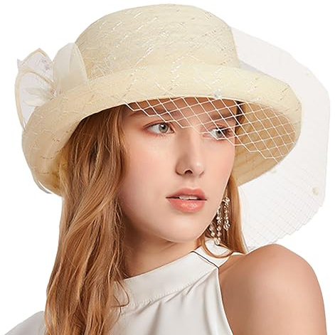 Caysep Damen Organza-Hut – Kirchen-Derby-Hut Fascinator Braut Teeparty Kirchenhut, gelb, Einheitsgröße