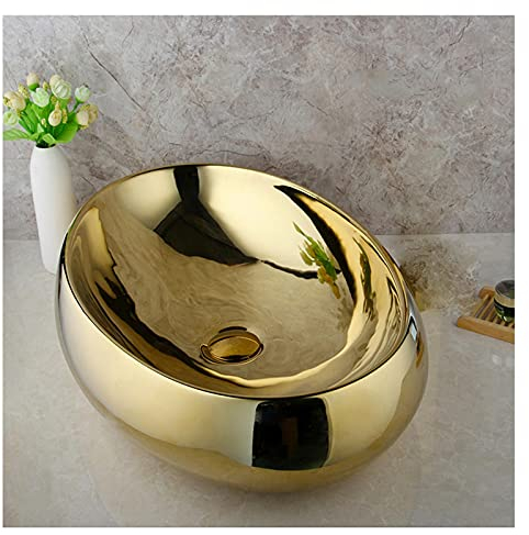 MOOWI Waschbecken 23.2 x 16.4 x6 ovale Arbeitsplatte Badezimmer Waschtischschiff Spüle poliertes Gold Badezimmer Keramik Waschbecken Aufsatzwaschbecken (Color : B)