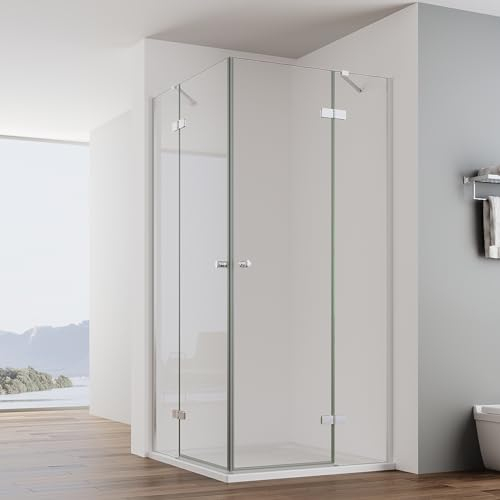 IMPTS Duschkabine Eckeinstieg 100x120cm Duschtür Doppel Falttüren Duschabtrennung eckdusche Duschwand Glas mit 6mm ESG-Glas Höhe 185cm