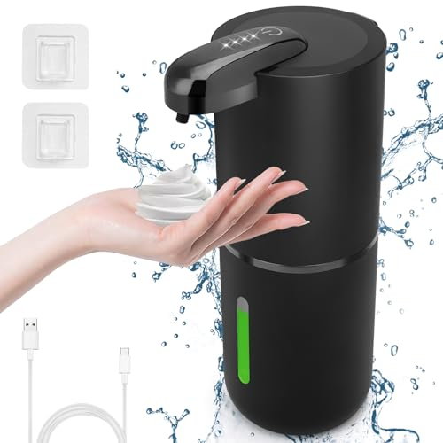 Cuteefun Automatischer Seifenspender, 380ml Elektrischer Seifenspender mit Sensor, 4 Kontrollstufen, USB-C Wiederaufladbar, Schaumspender Automatisch Wandmontage für Bad, Küche, Schwarz
