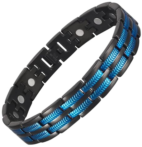 EnerCoppeX Herren-Magnetarmband, 21,6 cm, Indigo-Edelstahl, Magnetarmband mit 3500 Gauß-Magnet, modischer magnetischer Schmuck, 8.46 inches, Edelstahl