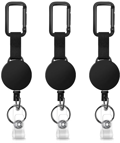 Robuster, einziehbarer Ausweishalter, 3 Stück, Schlüsselanhänger für Ausweishalter, mit rechteckigem Karabinerhaken und robustem Karabiner-Gürtel, 227 g
