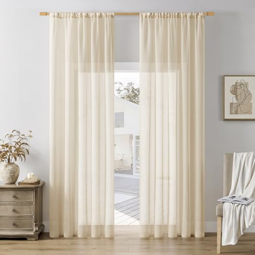 Softalker Weiße Gardinen Wohnzimmer Transparent Raumteiler Vorhang 240 cm Extra Lange Gardine und Vorhänge Beige Vorhangschals 2er Set 140 cm Breit Scheibengardinen Deko Kinderzimmer Schlafzimmer