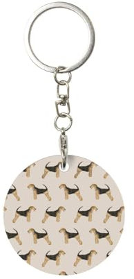 XDVPALNE Airedale Terrier Hund, Runder Metall-Schlüsselanhänger, Metall-Schlüsselanhänger, Schlüsselanhänger, Ringhalter, Organizer, 1 Stk