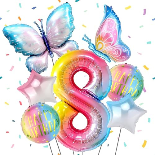 Ballon Anniversaire 8 Ans Papillon, Ballons Anniversaire 8 Ans, Ballon Papillon Anniversaire Ballon Helium Papillon Ballons en Aluminium Ballon de Fête pour Fille Anniversaire Fête Décorations