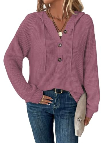 Tanmolo Hoodie Damen Kapuzenpullover Pullover Langarm | Knopfleiste, Leichtes Sweatshirt, Übergangszeit, Alltag und Freizeit