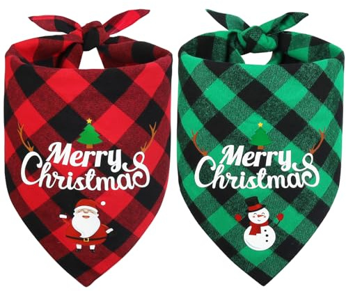 Vivifying Hunde Halstuch, 2 Stück verstellbare dreieckige Hundebandanas mit Karomuster, Hundeweihnachtskostüm für kleine mittelgroße und extra große Hunde (XL, Grün und Rot)