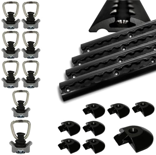 Airlineschiene robust halbrund schwarz 4X 1,5 Meter mit 8 Zurrösen und 8 Endkappen, Alu Zurrschiene Black line, hohe Stabilität und Langlebigkeit, für Anhänger, PKW, LKW, Camper, Wohnmobil