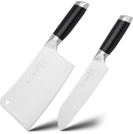 SHI BA ZI ZUO Juego de 2 Cuchillos de Cocina Profesional,Cuchillo Corta Carne Cuchillo Corta Huesos Cuchillo Chef con Mango Ergonómico