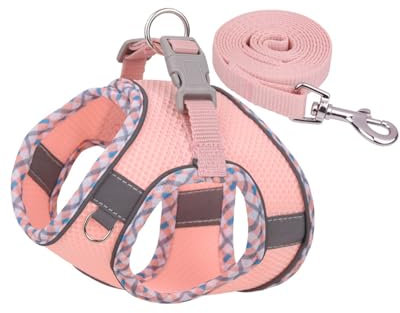 KGDUYC Katzengeschirr mit Leine Ausbruchsicher - Softgeschirr für Katze mit Reflektierenden Streifen, Verstellbar Katzenweste, Cat Harness Katzen Geschirr für Katzen Puppy (Rosa, XXS)