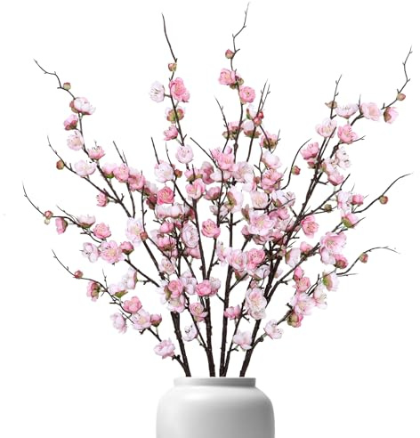 Betylifoy 4 Stück Künstliche Pflaumenblüte Kunstblume Zweige 97cm Lang Rosa | Künstliche Blumen Pflaumenblütenzweige Kunstpflanze für Zuhause Tisch Hochzeits Büro Dekoration