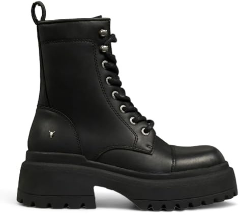 Stivali da Combattimento con Plateau Grosso in Pelle Nera da Donna Windsorsmith - Destroy
