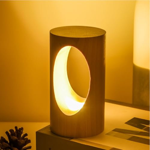 EOEO LED Holz Tischlampe mit Schalter Akku Dimmbar Warmes Weiß Tischleuchte Modern Innen USB Nachtlicht Baum-Loch Lampe Wohnzimmer Deko Lampe Nachttischlampe für Schlafzimmer Arbeitszimmer