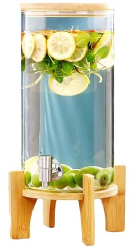 Dispensador de bebidas, jarra de agua grande, dispensador de bebidas de vidrio grande con grifo, jarra de agua a prueba de fugas para bebidas frías y calientes, incluye tapa, ideal para cócteles y