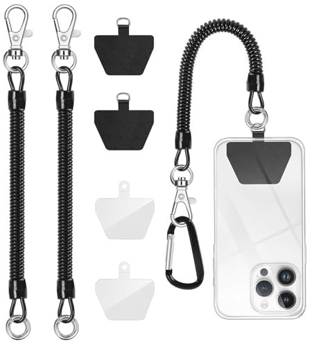 LunarCharm 2 Pack Phone Lanyard Anti-Theft Strap Coiled Cord for Outdoor Hiking and Climbing for Most Smartphones (Black + Black)
