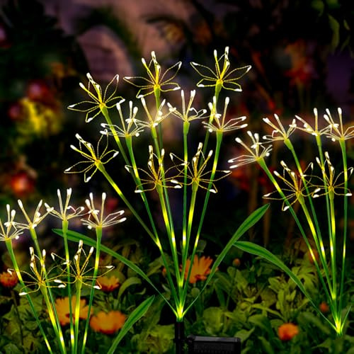Putuzmic Solar Garden Lights Outdoor: Waterproof 2-Pack DIY Decorative Firework Lights with 2 Modes for Yard Patio Pathway Outside Fairy Decor - Gifts for Women Mom Mothers Day Warm White