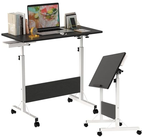 EXSELTMAN Mesa Auxiliar con Ruedas, 80x40 cm, Mesa portatil Ordenador Ajustable,Plegable Auxiliar con 4 Ruedas y Estante Reclinable portátil, para sofá Cama, Mesa de Ordenador Portatil