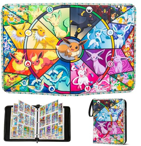 Sammelalbum für Pokemon Karten Album 50 Seiten 900 Karten Kapazität,Sammelkarten Album Mappe Mit Reißverschluss,Tragbar Wasserdicht PU für Sammelheft Heft Ordner,Geschenk für Kinder,50 Pcs Seite