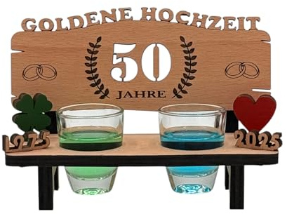 mtb more energy Schnapsbank mit Gravur Goldene Hochzeit aus Holz - tolle Geschenkidee zum 50. Hochzeitstag oder für Geldgeschenk zum 50. Hochzeitsjubiläum - inkl. 2 Schnapsgläser