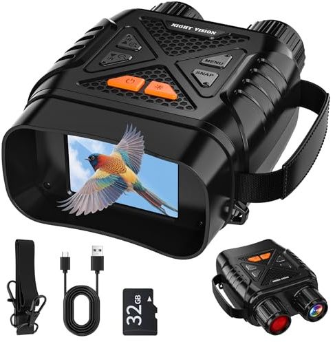 Binoculares Visión Nocturna, 7 Niveles de Infrarrojos, Zoom Digital 10X/ Rango de 800m/ Una Pantalla HD de 2.8/ 2000mAh Recargable con Tarjeta 32GB/ para Cazar/Acampar