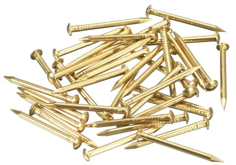 sourcing map 140Pcs Small Tiny Nails 1.5x20mm(DXL) Tiny Brass Nails Hardware Round Head Brass Nail for Wooden DIY Projects Decorative Boxes Household, Brass Tone
