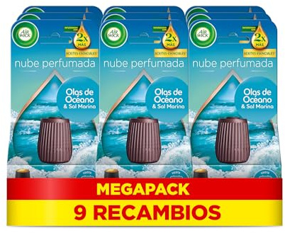 Air Wick Essential Mist - Recambio de Ambientador Difusor de Aceites Esenciales con Aroma a Brisa Marina, 9 x 20ml