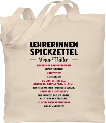 Geschenk mit Namen personalisiert by Shirtracer - Baumwolltasche - Geschenke für Lehrerinnen Spickzettel mit Name I Geschenkideen Lehrerinnen lustig I Lustige Lehrerin Weihnachten Geschenk Lehrerin