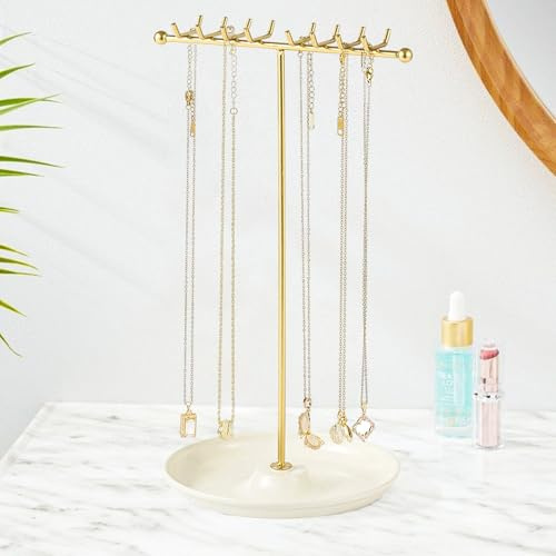Présentoir à bijoux avec base en céramique, plateau décoratif, porte-bijoux, chaînes de rangement, organisateur de bijoux, base en céramique 16 cm x 30 cm de hauteur, arbre à bijoux, pour bagues