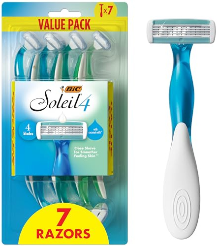 BIC Soleil 4 Women's Disposable 4-Blade Razors, Pivoting Head and Colorful Handles, 7-Pack