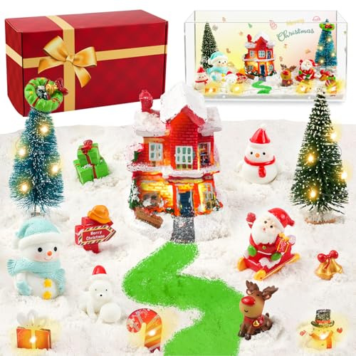 Weihnachten deko Weihnachtsfigur aus Harz Weihnachtsdeko & Bastelset für die Familie | Leuchtende Mini-Winterszene mit Magischem Knetsand & Figuren | Einzigartiges Geschenkset zu Weihnachten