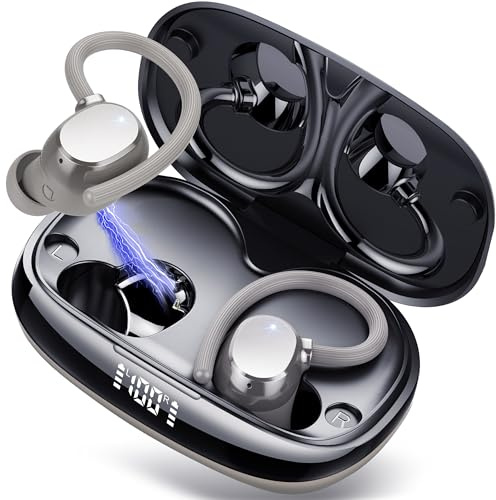 Tukio Bluetooth 5.4 Kopfhörer Sport, Kopfhörer Kabellos Sport In Ear Headphones mit 4 ENC Mic, 80 Std Kabellose Kopfhörer Tiefer Bass, Noise Cancelling Earbuds mit LED-Anzeige, Hellgrau